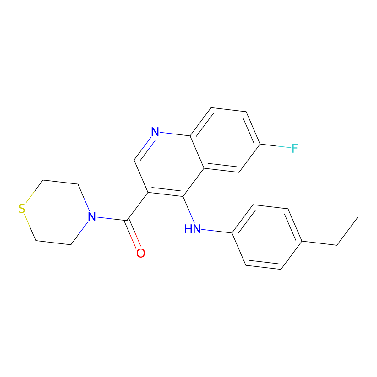 (4-((4-Ethylphenyl)amino)-6-fluoroquinolin-3-yl)(thiomorpholino)methanone molecular structure, CAS 1358309-35-9