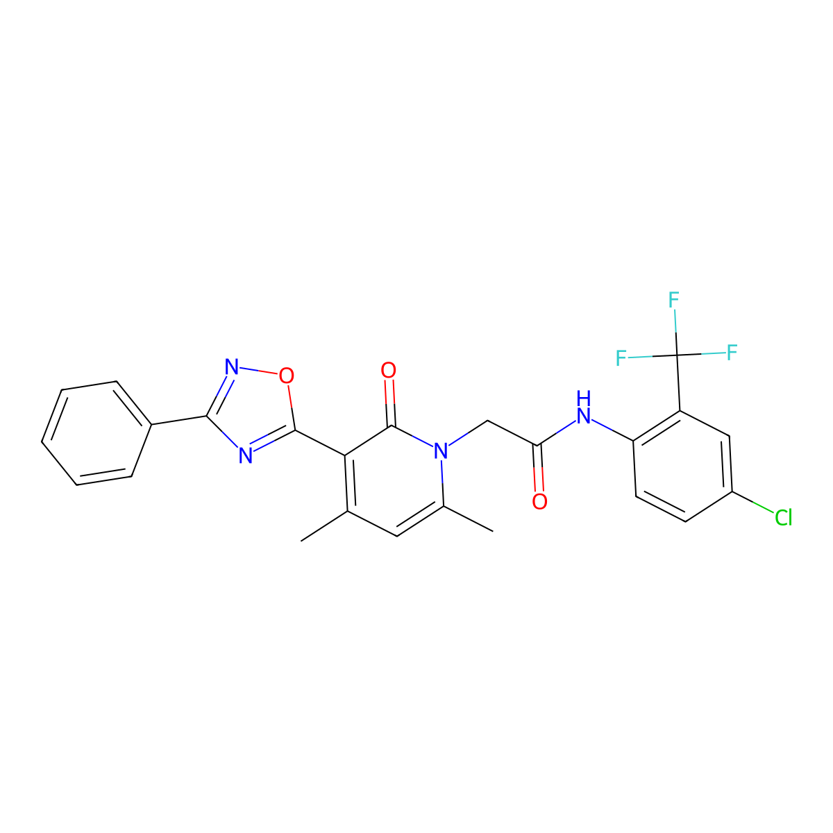 N-(4-chloro-2-(trifluoromethyl)phenyl)-2-(4,6-dimethyl-2-oxo-3-(3-phenyl-1,2,4-oxadiazol-5-yl)pyridin-1(2H)-yl)acetamide molecular structure, CAS 1358313-63-9