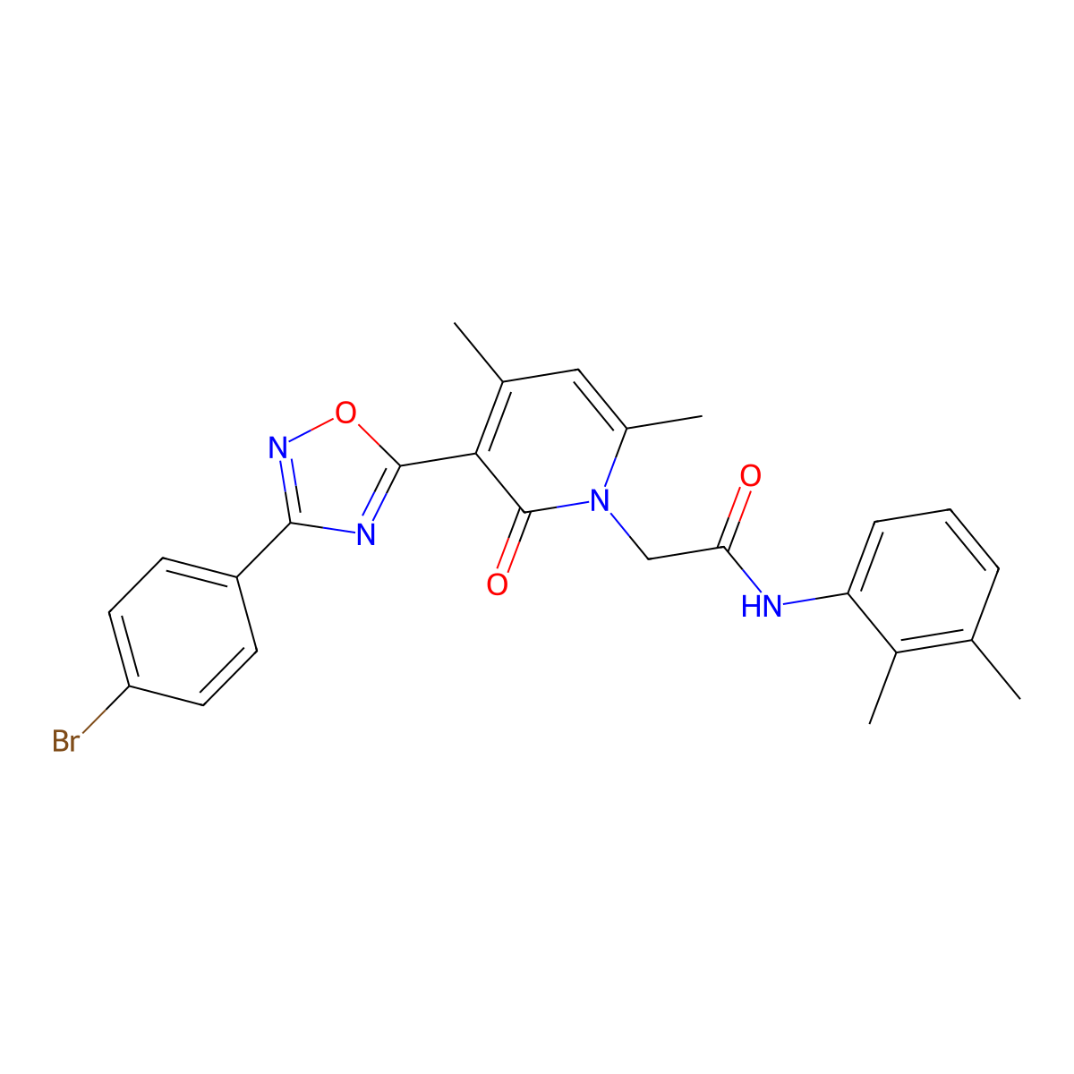2-(3-(3-(4-bromophenyl)-1,2,4-oxadiazol-5-yl)-4,6-dimethyl-2-oxopyridin-1(2H)-yl)-N-(2,3-dimethylphenyl)acetamide molecular structure, CAS 1358314-76-7