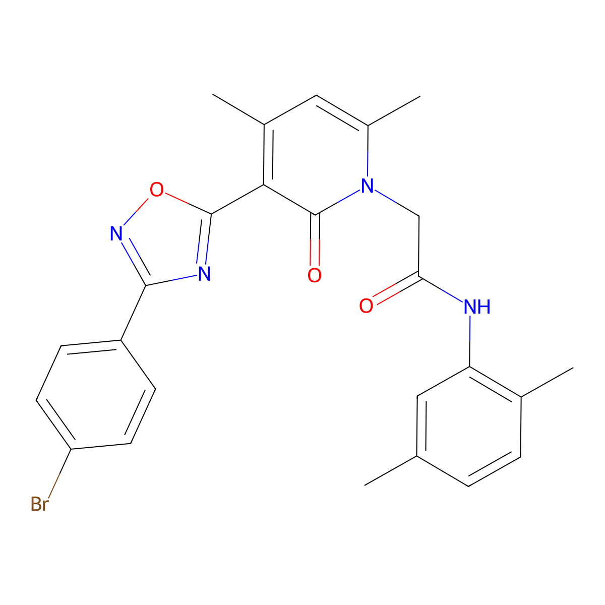 2-(3-(3-(4-bromophenyl)-1,2,4-oxadiazol-5-yl)-4,6-dimethyl-2-oxopyridin-1(2H)-yl)-N-(2,5-dimethylphenyl)acetamide molecular structure, CAS 1358314-83-6