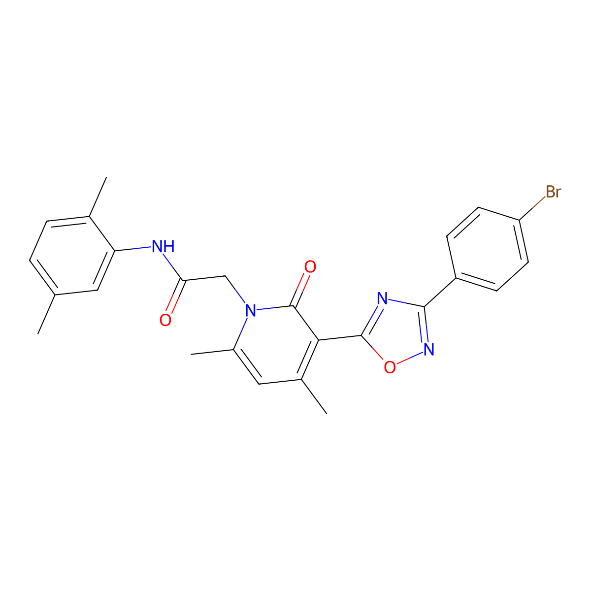 2-(3-(3-(4-bromophenyl)-1,2,4-oxadiazol-5-yl)-4,6-dimethyl-2-oxopyridin-1(2H)-yl)-N-(2,5-dimethylphenyl)acetamide molecular structure, CAS 1358314-83-6