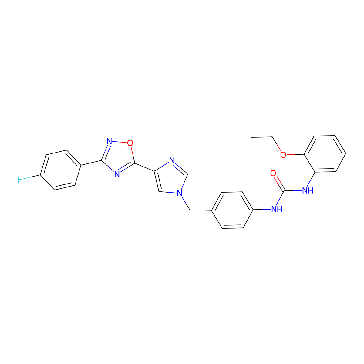 1-(2-ethoxyphenyl)-3-(4-((4-(3-(4-fluorophenyl)-1,2,4-oxadiazol-5-yl)-1H-imidazol-1-yl)methyl)phenyl)urea molecular structure, CAS 1358317-21-1
