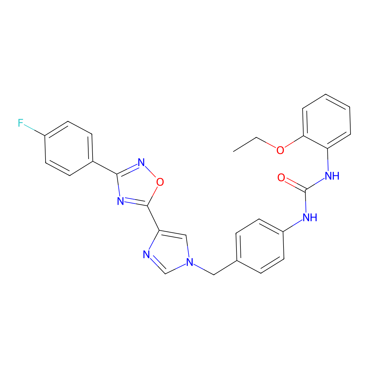 1-(2-ethoxyphenyl)-3-(4-((4-(3-(4-fluorophenyl)-1,2,4-oxadiazol-5-yl)-1H-imidazol-1-yl)methyl)phenyl)urea molecular structure, CAS 1358317-21-1