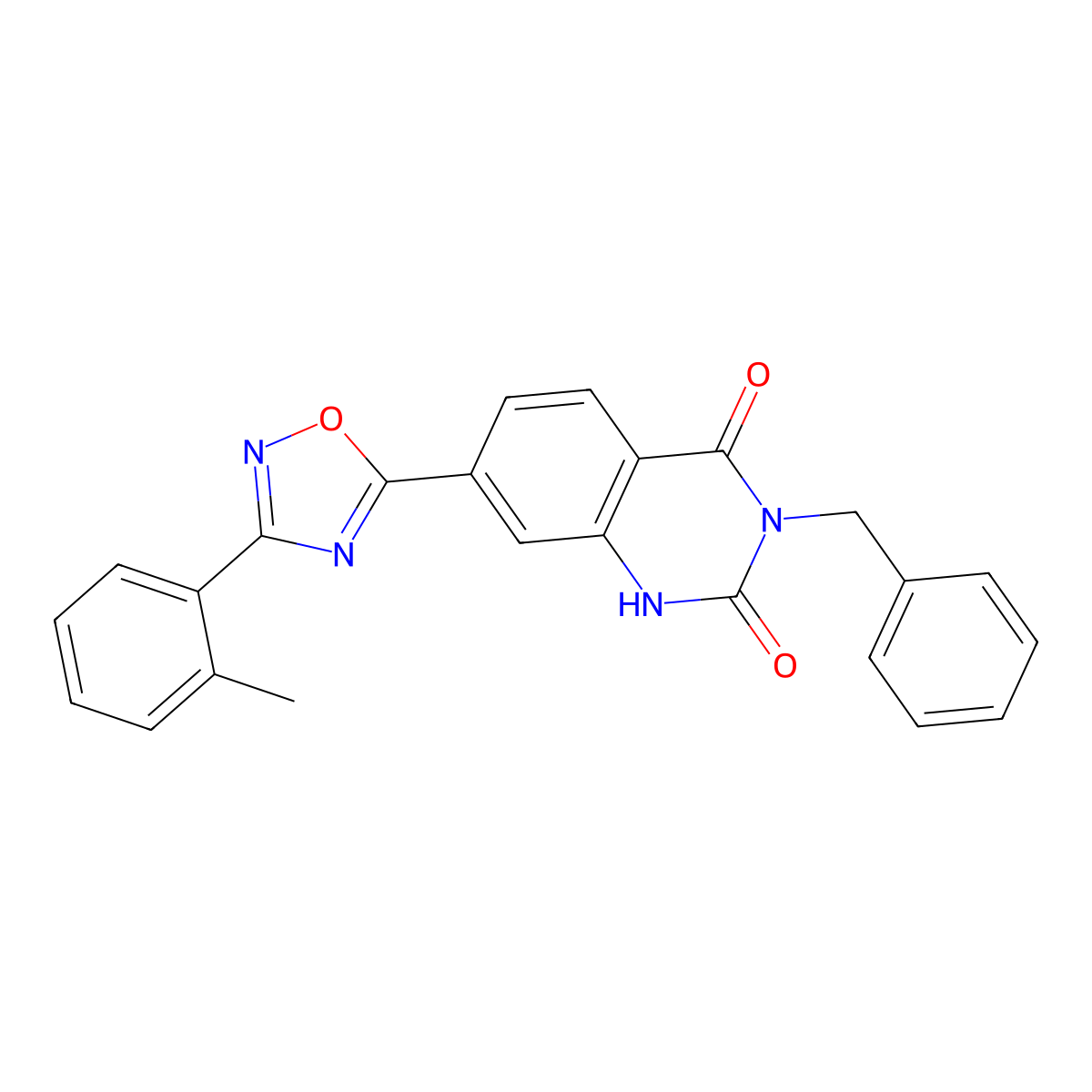 3-benzyl-7-(3-(o-tolyl)-1,2,4-oxadiazol-5-yl)quinazoline-2,4(1H,3H)-dione molecular structure, CAS 1358320-40-7