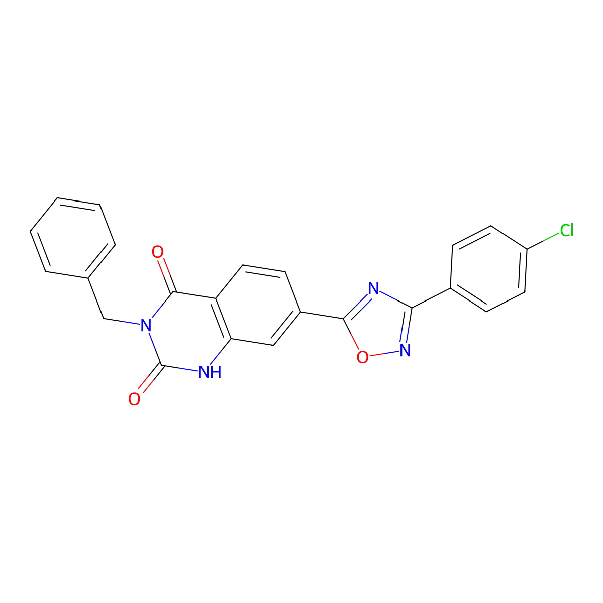 3-benzyl-7-(3-(4-chlorophenyl)-1,2,4-oxadiazol-5-yl)quinazoline-2,4(1H,3H)-dione molecular structure, CAS 1358320-47-4