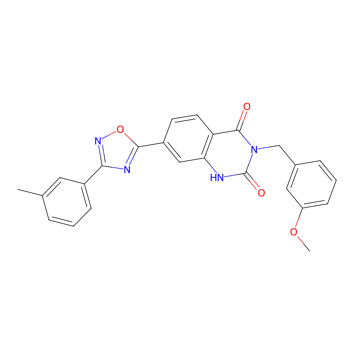 3-(3-methoxybenzyl)-7-(3-(m-tolyl)-1,2,4-oxadiazol-5-yl)quinazoline-2,4(1H,3H)-dione molecular structure, CAS 1358320-57-6
