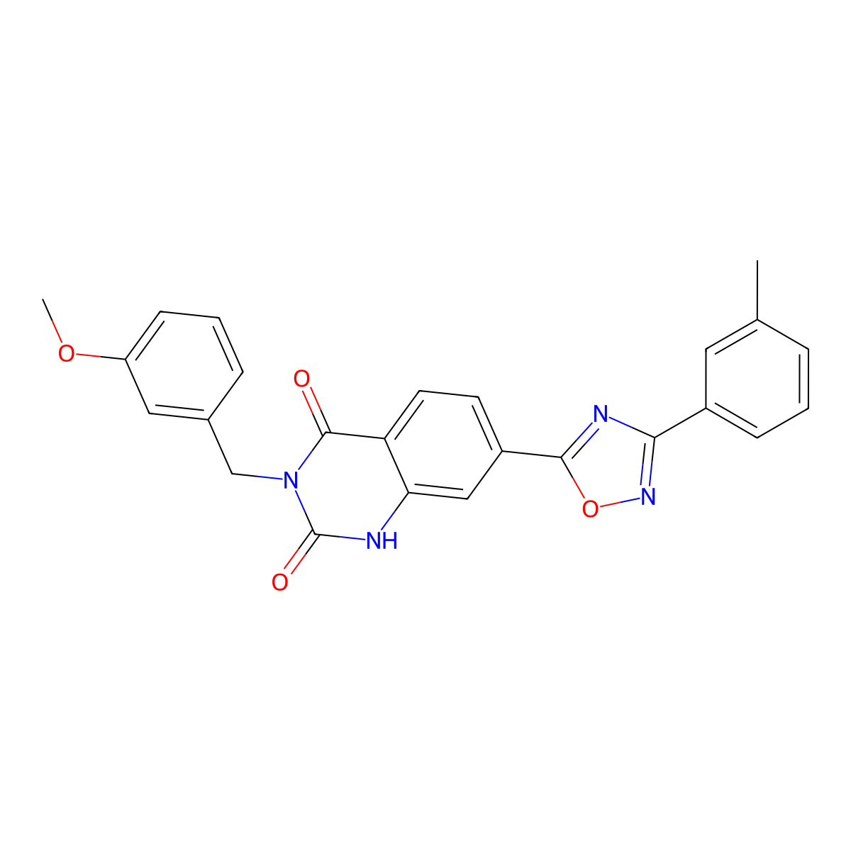 3-(3-methoxybenzyl)-7-(3-(m-tolyl)-1,2,4-oxadiazol-5-yl)quinazoline-2,4(1H,3H)-dione molecular structure, CAS 1358320-57-6