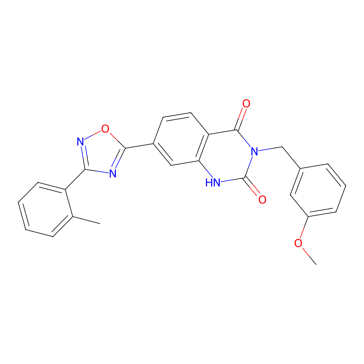 3-(3-methoxybenzyl)-7-(3-(o-tolyl)-1,2,4-oxadiazol-5-yl)quinazoline-2,4(1H,3H)-dione molecular structure, CAS 1358320-64-5