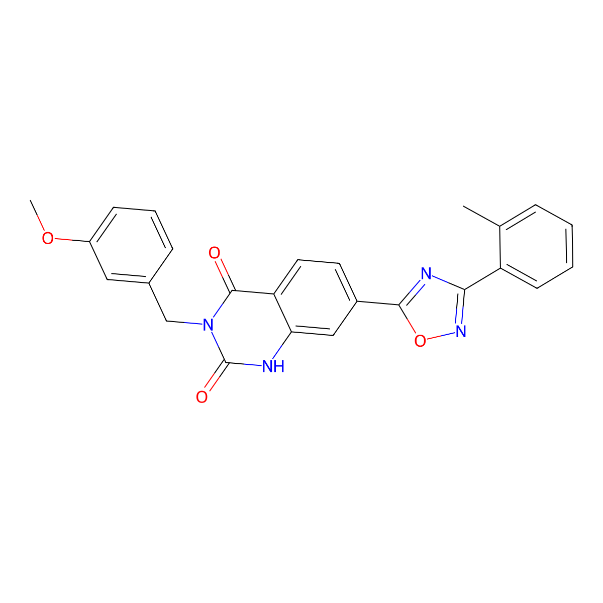 3-(3-methoxybenzyl)-7-(3-(o-tolyl)-1,2,4-oxadiazol-5-yl)quinazoline-2,4(1H,3H)-dione molecular structure, CAS 1358320-64-5