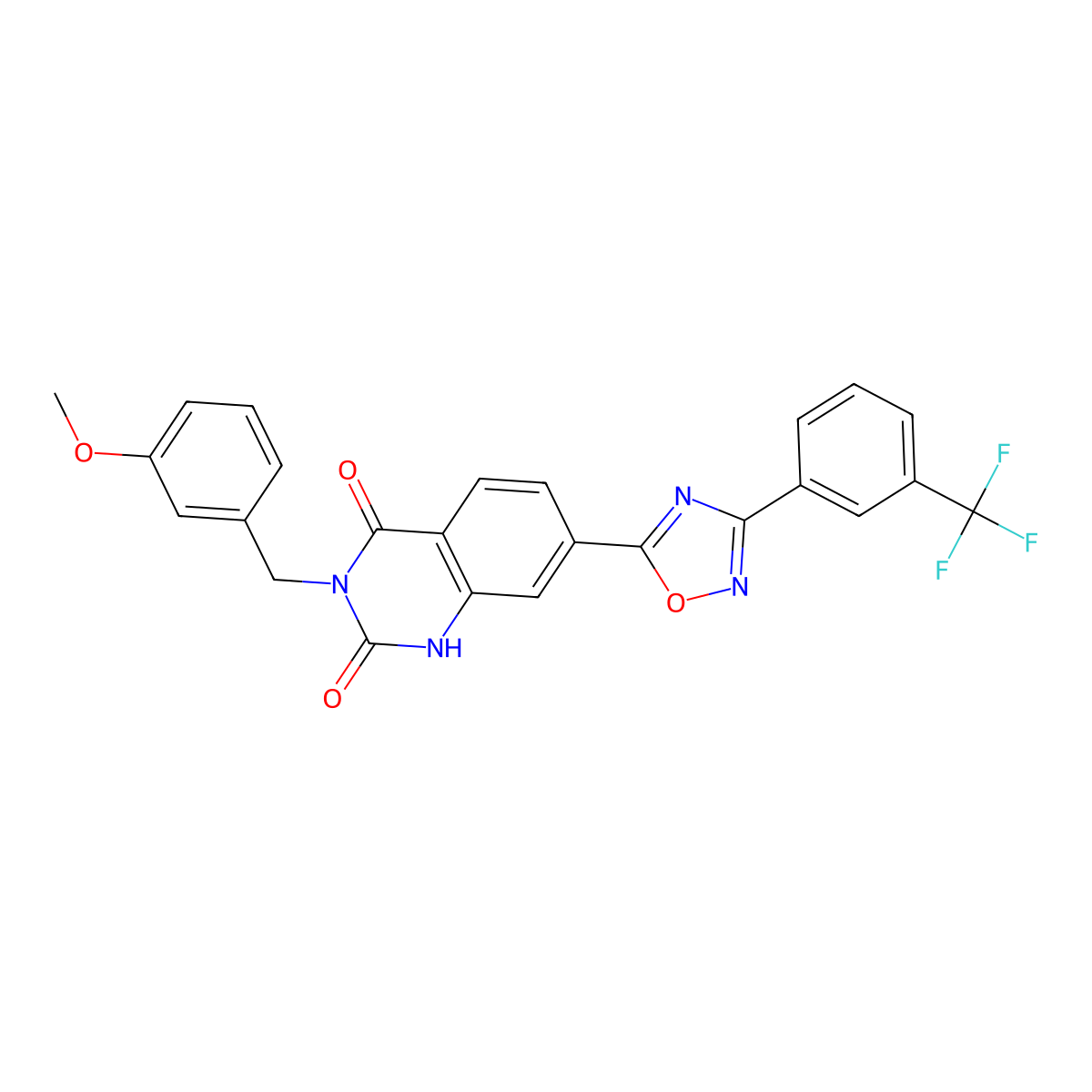 3-(3-methoxybenzyl)-7-(3-(3-(trifluoromethyl)phenyl)-1,2,4-oxadiazol-5-yl)quinazoline-2,4(1H,3H)-dione molecular structure, CAS 1358320-76-9