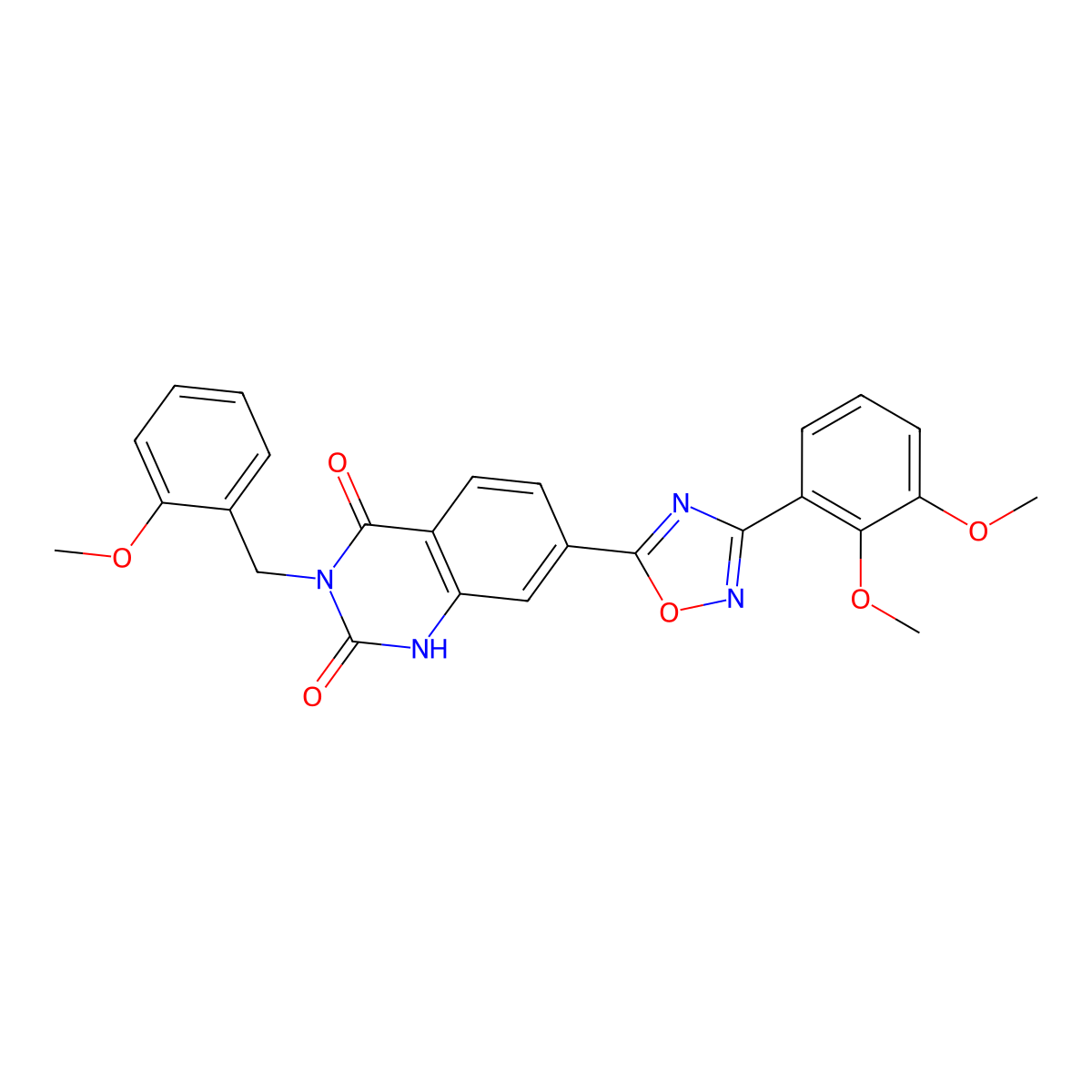 7-(3-(2,3-dimethoxyphenyl)-1,2,4-oxadiazol-5-yl)-3-(2-methoxybenzyl)quinazoline-2,4(1H,3H)-dione molecular structure, CAS 1358320-84-9