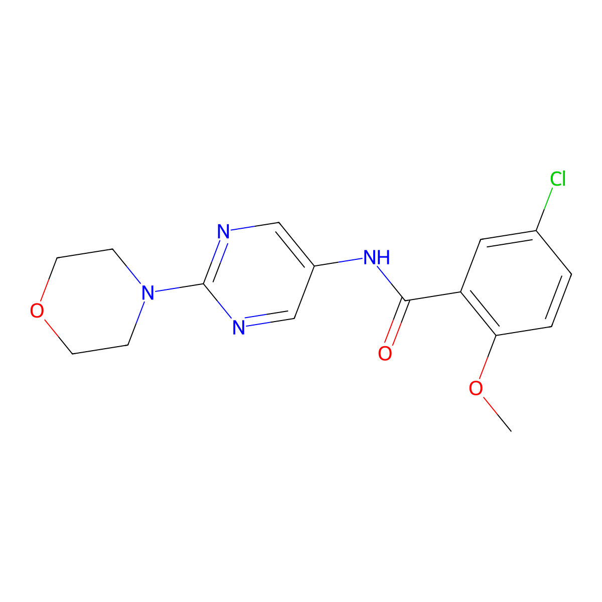 5-chloro-2-methoxy-N-(2-morpholinopyrimidin-5-yl)benzamide molecular structure, CAS 1358328-52-5