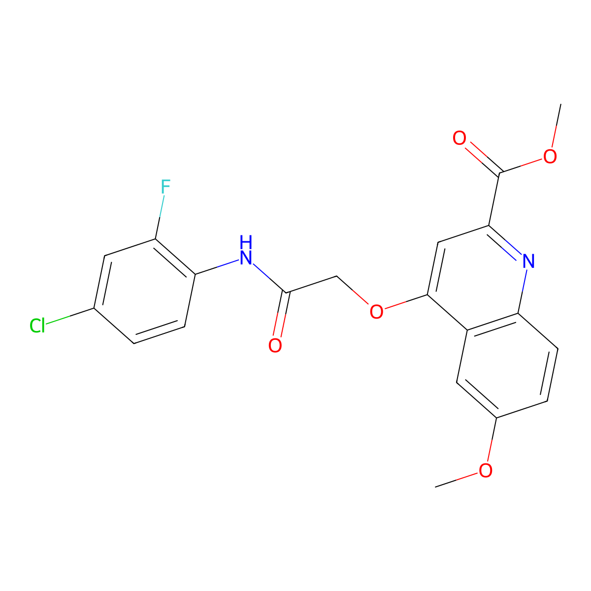 Methyl 4-{[(4-chloro-2-fluorophenyl)carbamoyl]methoxy}-6-methoxyquinoline-2-carboxylate molecular structure, CAS 1358329-21-1