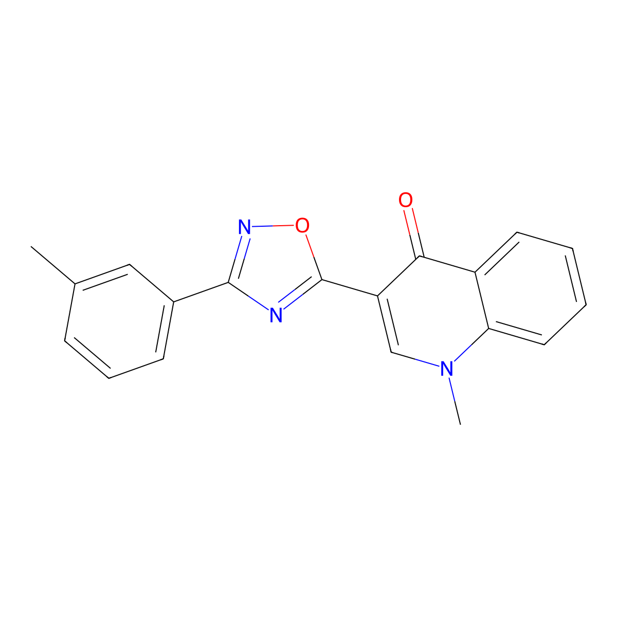 1-methyl-3-(3-(m-tolyl)-1,2,4-oxadiazol-5-yl)quinolin-4(1H)-one molecular structure, CAS 1358332-26-9