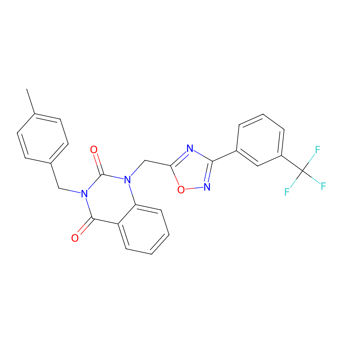 3-(4-methylbenzyl)-1-((3-(3-(trifluoromethyl)phenyl)-1,2,4-oxadiazol-5-yl)methyl)quinazoline-2,4(1H,3H)-dione molecular structure, CAS 1358338-65-4
