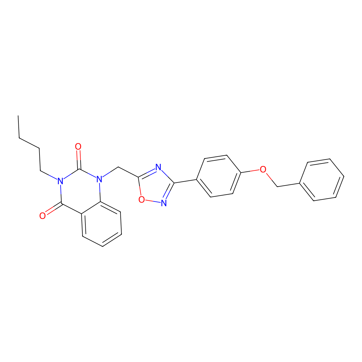 1-((3-(4-(benzyloxy)phenyl)-1,2,4-oxadiazol-5-yl)methyl)-3-butylquinazoline-2,4(1H,3H)-dione molecular structure, CAS 1358338-90-5