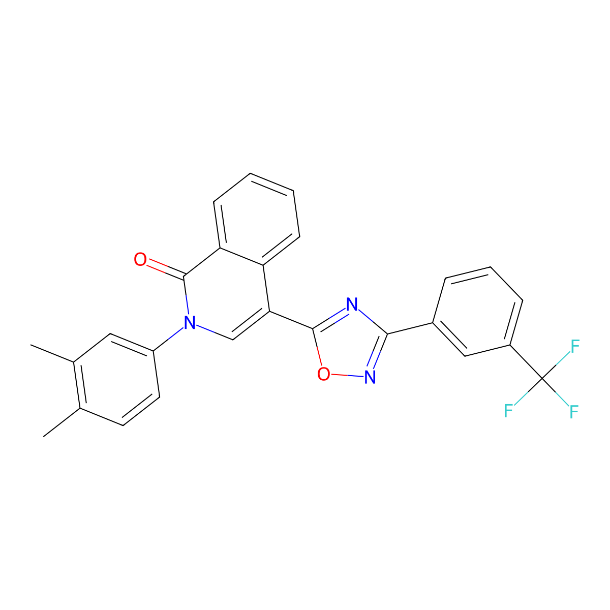 2-(3,4-dimethylphenyl)-4-(3-(3-(trifluoromethyl)phenyl)-1,2,4-oxadiazol-5-yl)isoquinolin-1(2H)-one molecular structure, CAS 1358338-98-3