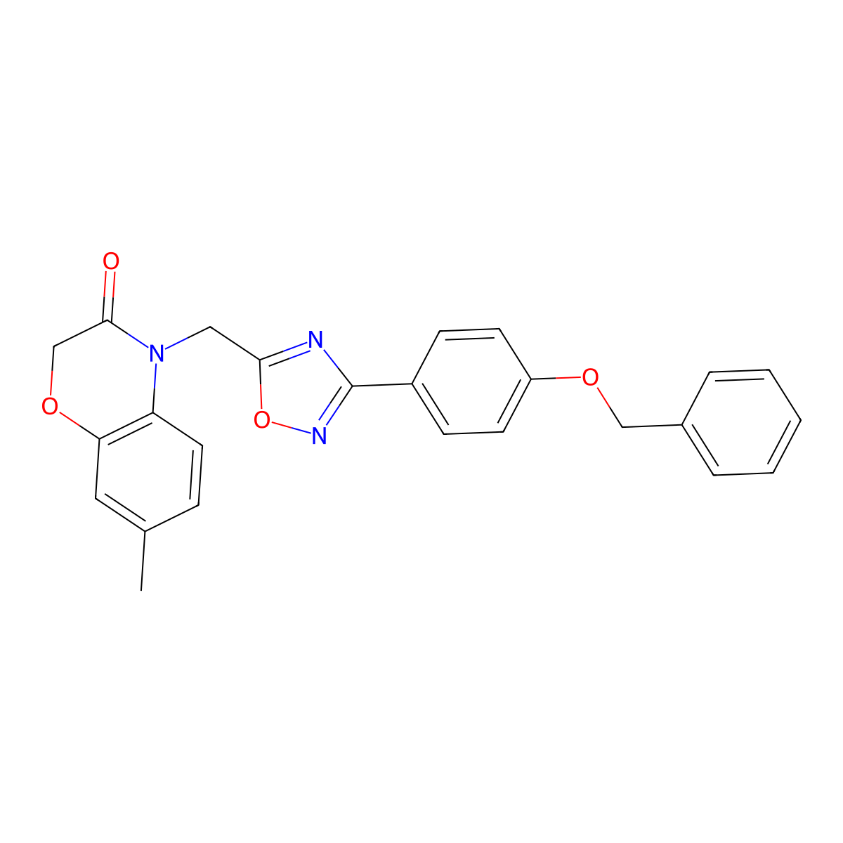 4-((3-(4-(benzyloxy)phenyl)-1,2,4-oxadiazol-5-yl)methyl)-7-methyl-2H-benzo[b][1,4]oxazin-3(4H)-one molecular structure, CAS 1358339-04-4
