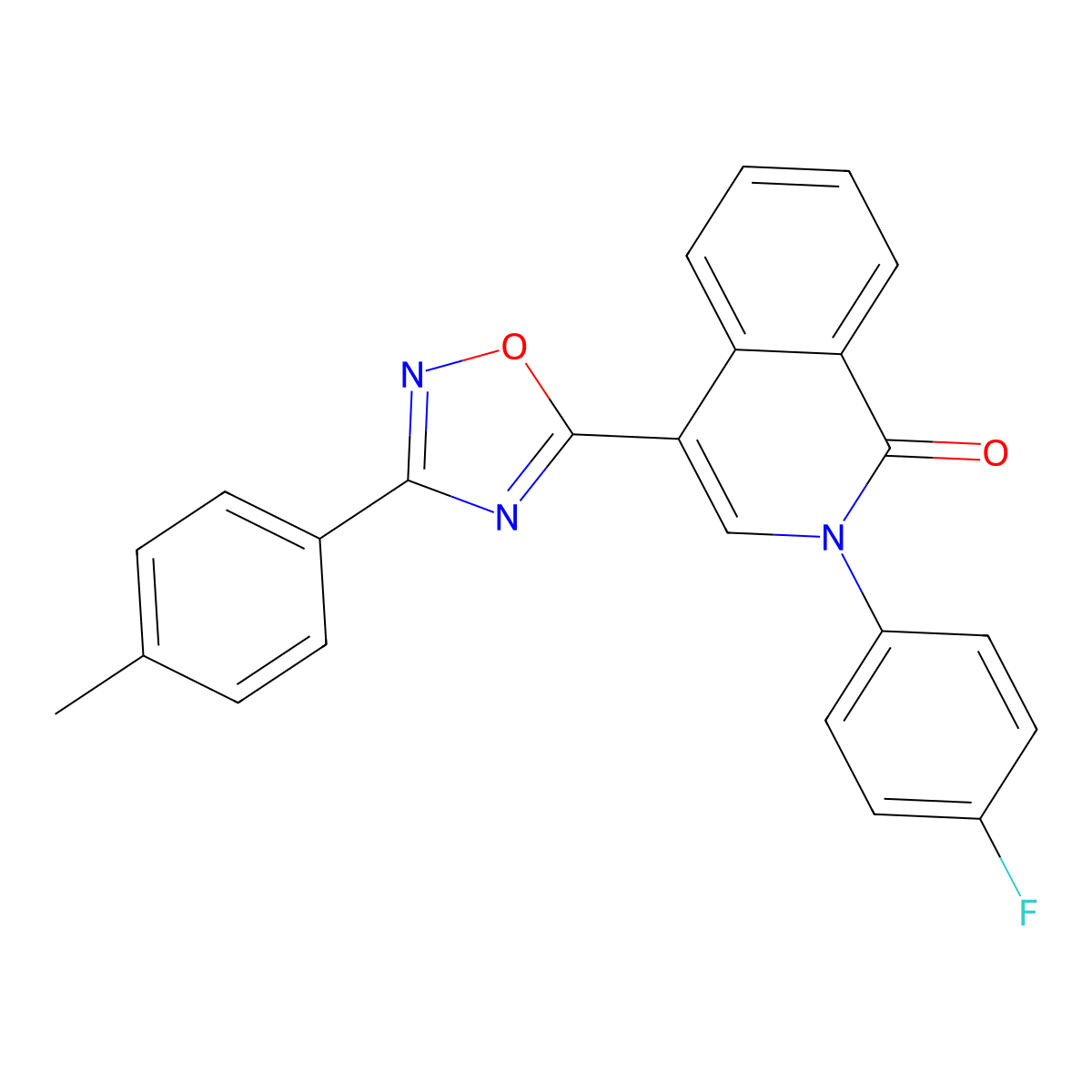 2-(4-fluorophenyl)-4-(3-(p-tolyl)-1,2,4-oxadiazol-5-yl)isoquinolin-1(2H)-one molecular structure, CAS 1358339-06-6