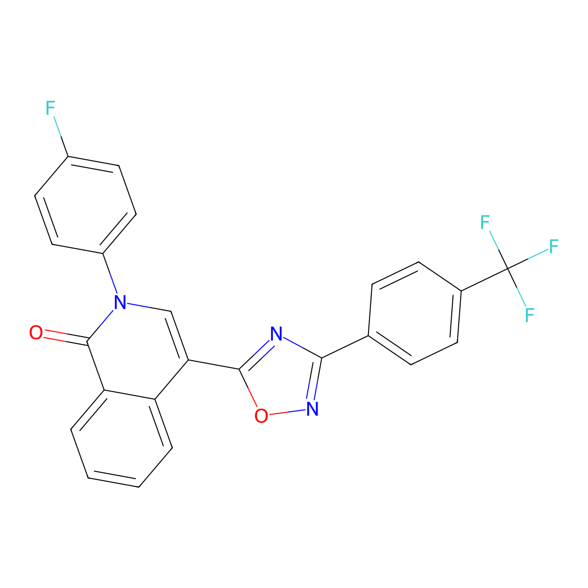 2-(4-fluorophenyl)-4-(3-(4-(trifluoromethyl)phenyl)-1,2,4-oxadiazol-5-yl)isoquinolin-1(2H)-one molecular structure, CAS 1358339-11-3