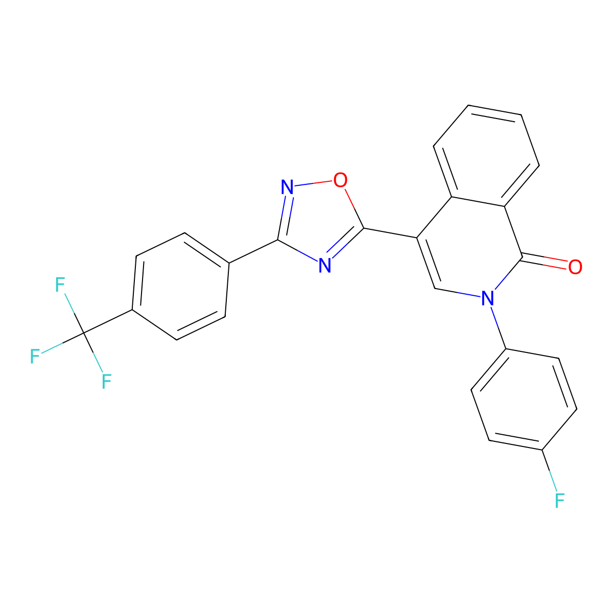 2-(4-fluorophenyl)-4-(3-(4-(trifluoromethyl)phenyl)-1,2,4-oxadiazol-5-yl)isoquinolin-1(2H)-one molecular structure, CAS 1358339-11-3