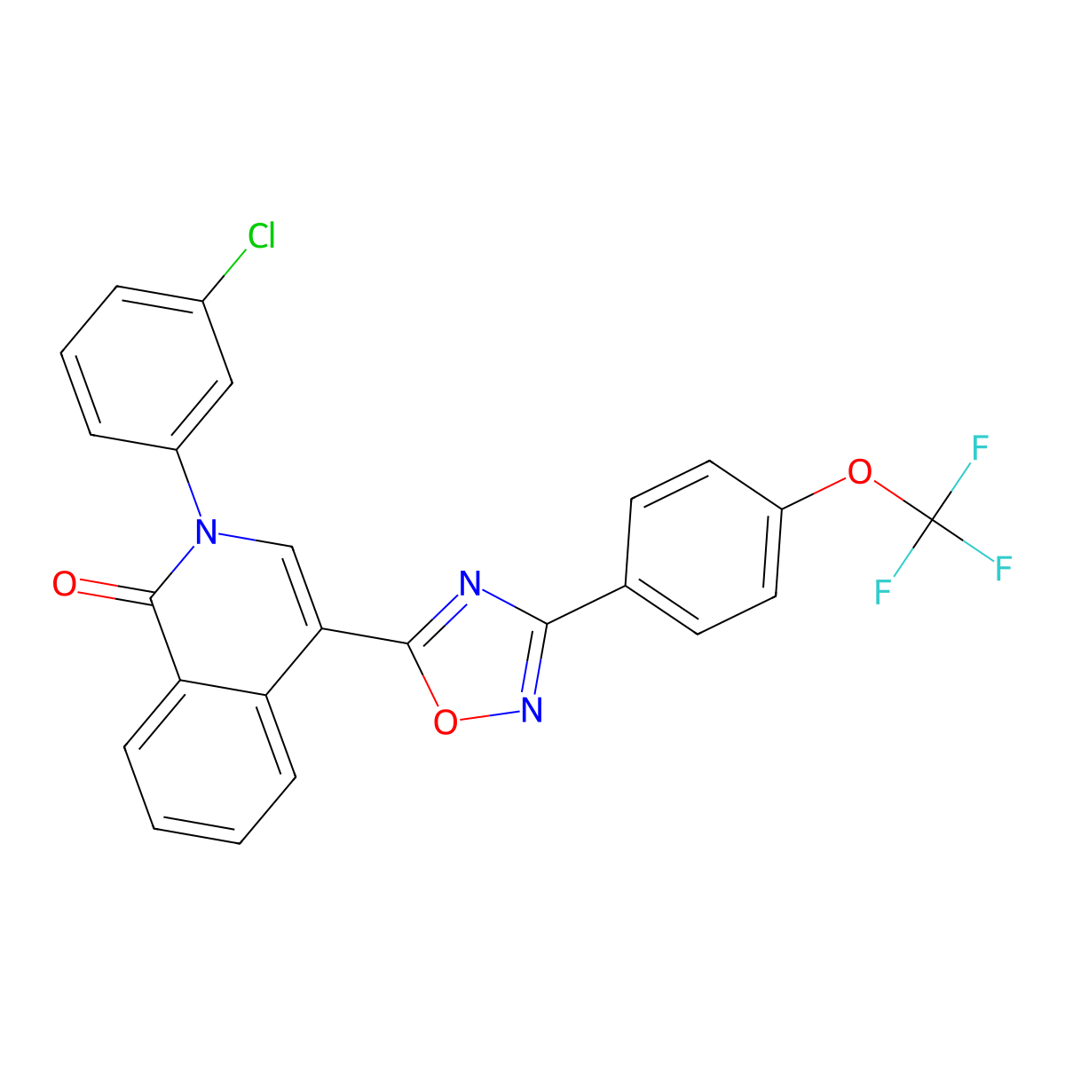 2-(3-chlorophenyl)-4-(3-(4-(trifluoromethoxy)phenyl)-1,2,4-oxadiazol-5-yl)isoquinolin-1(2H)-one molecular structure, CAS 1358339-34-0