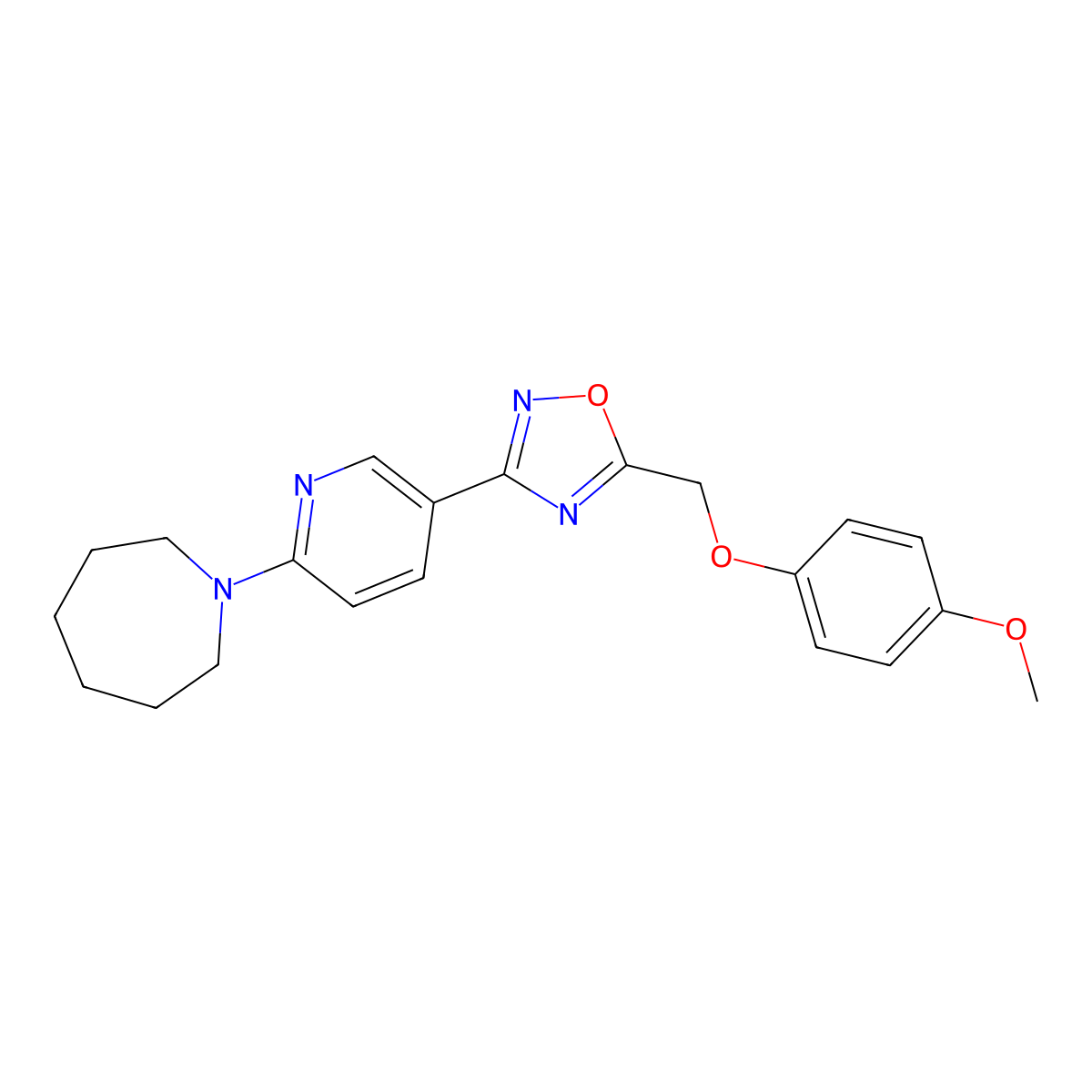 3-(6-(Azepan-1-yl)pyridin-3-yl)-5-((4-methoxyphenoxy)methyl)-1,2,4-oxadiazole molecular structure, CAS 1358349-74-2