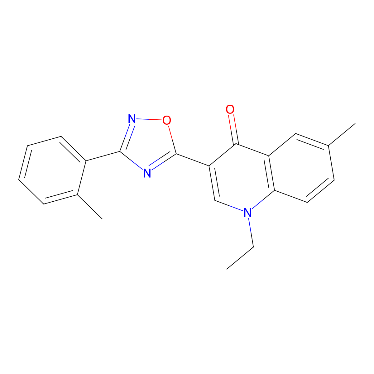 1-ethyl-6-methyl-3-(3-(o-tolyl)-1,2,4-oxadiazol-5-yl)quinolin-4(1H)-one molecular structure, CAS 1358354-26-3