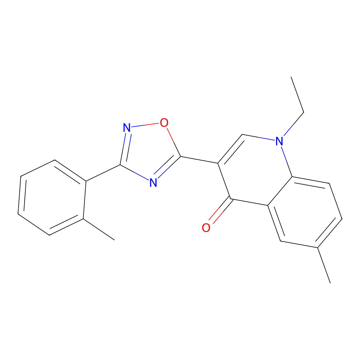 1-ethyl-6-methyl-3-(3-(o-tolyl)-1,2,4-oxadiazol-5-yl)quinolin-4(1H)-one molecular structure, CAS 1358354-26-3