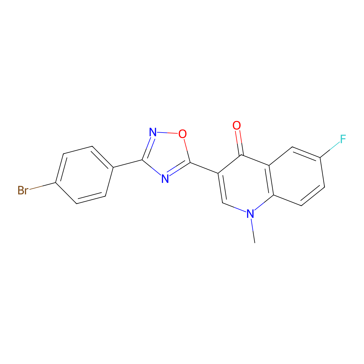 3-(3-(4-bromophenyl)-1,2,4-oxadiazol-5-yl)-6-fluoro-1-methylquinolin-4(1H)-one molecular structure, CAS 1358354-49-0