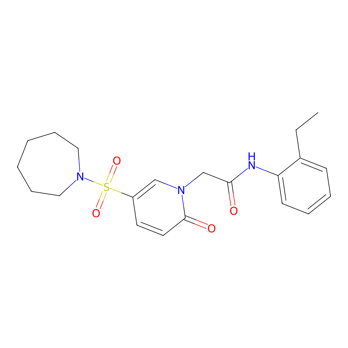 2-[5-(azepane-1-sulfonyl)-2-oxo-1,2-dihydropyridin-1-yl]-N-(2-ethylphenyl)acetamide molecular structure, CAS 1358354-99-0