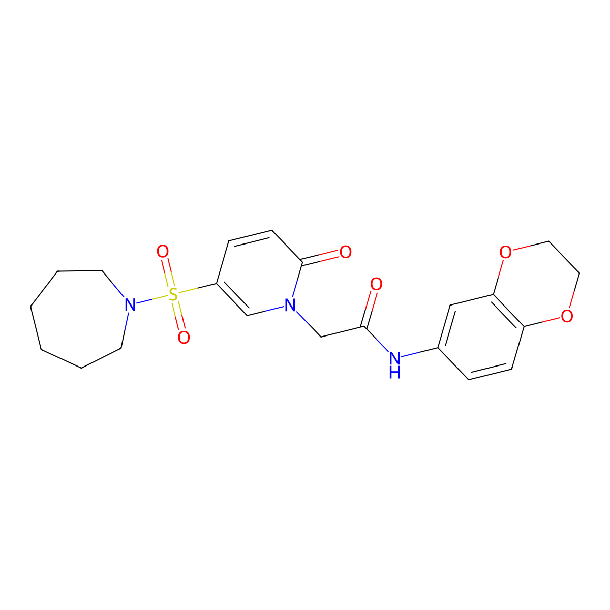 2-[5-(azepane-1-sulfonyl)-2-oxo-1,2-dihydropyridin-1-yl]-N-(2,3-dihydro-1,4-benzodioxin-6-yl)acetamide molecular structure, CAS 1358355-10-8