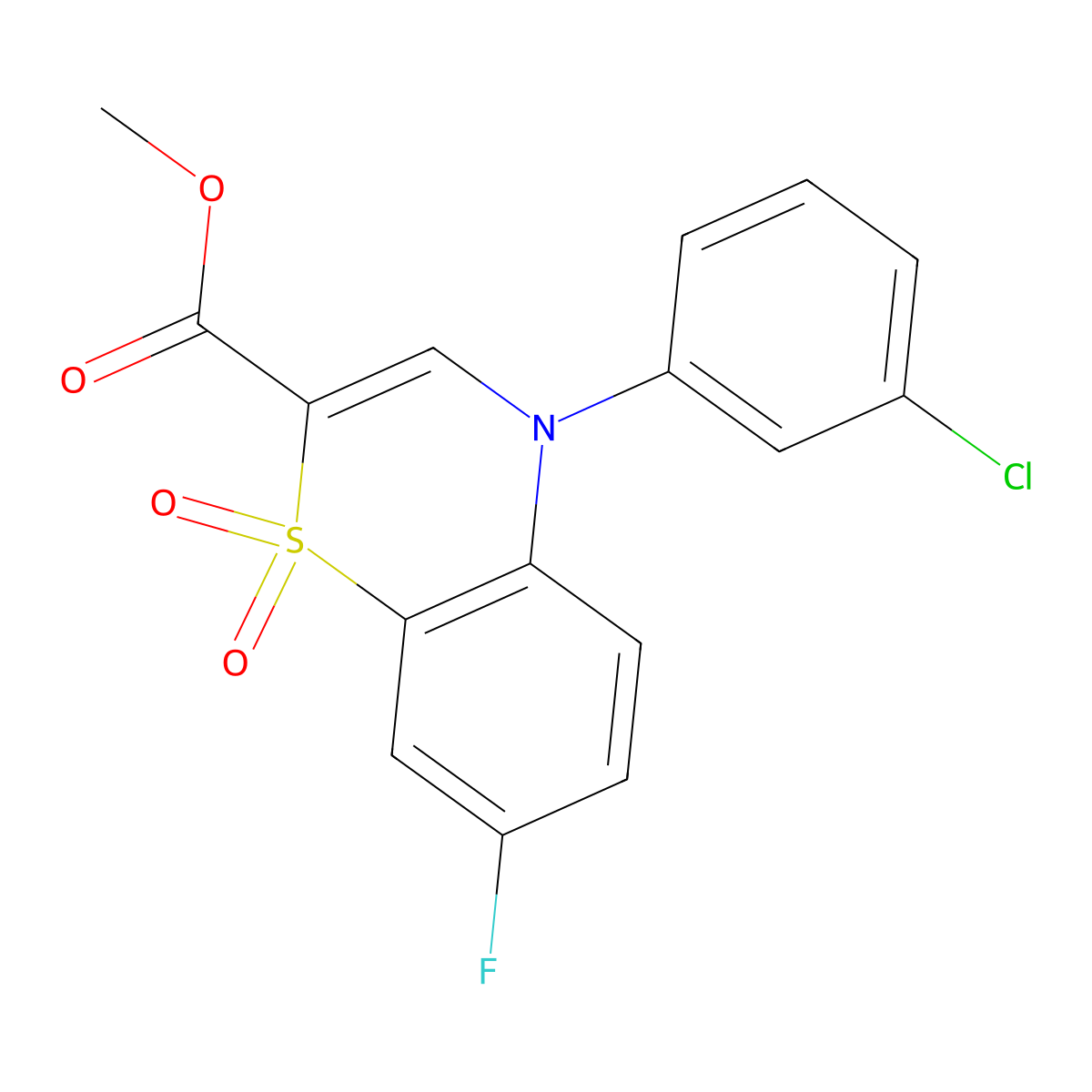 methyl 4-(3-chlorophenyl)-7-fluoro-4H-benzo[b][1,4]thiazine-2-carboxylate 1,1-dioxide molecular structure, CAS 1358356-70-3