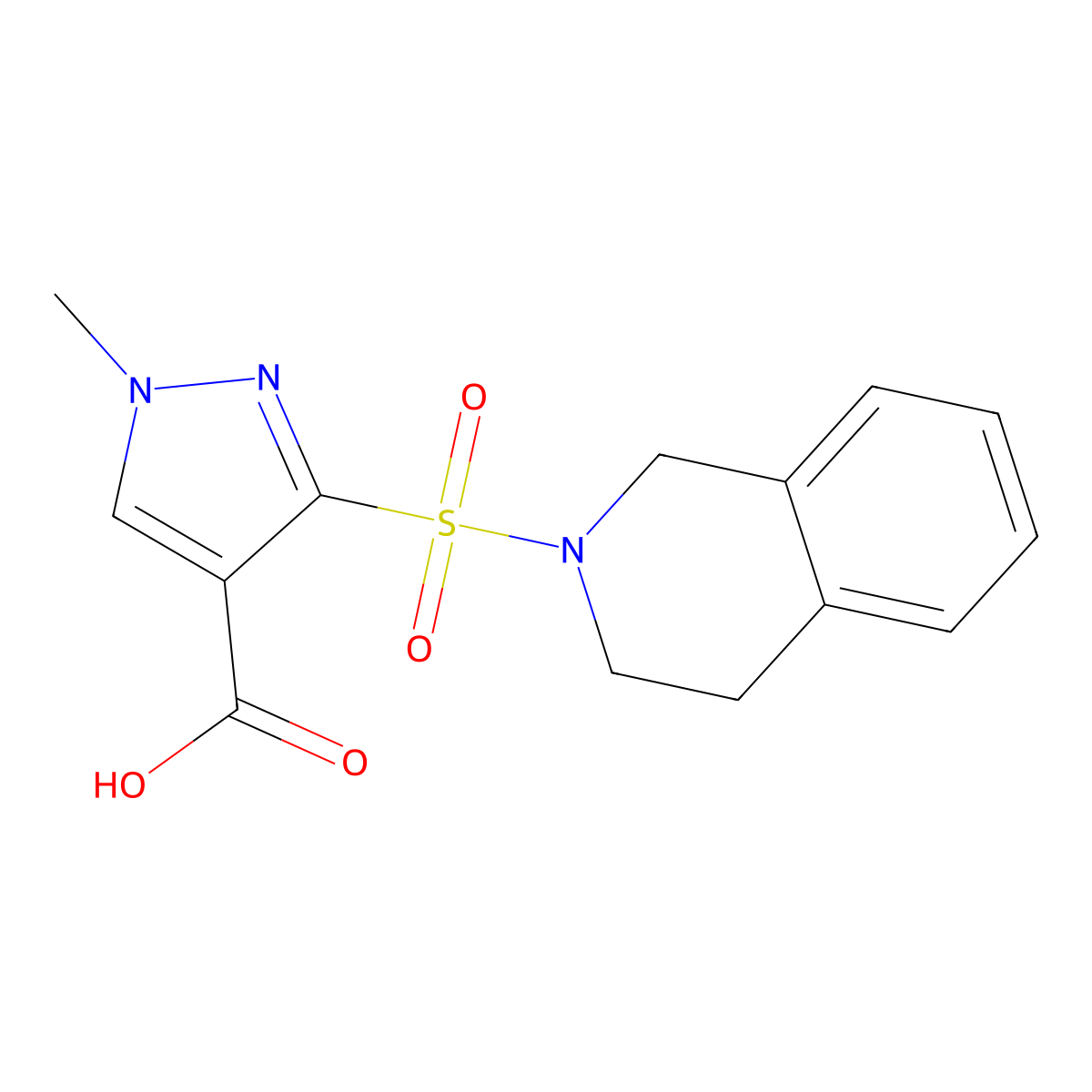 1-methyl-3-(1,2,3,4-tetrahydroisoquinoline-2-sulfonyl)-1H-pyrazole-4-carboxylic acid molecular structure, CAS 1358356-73-6