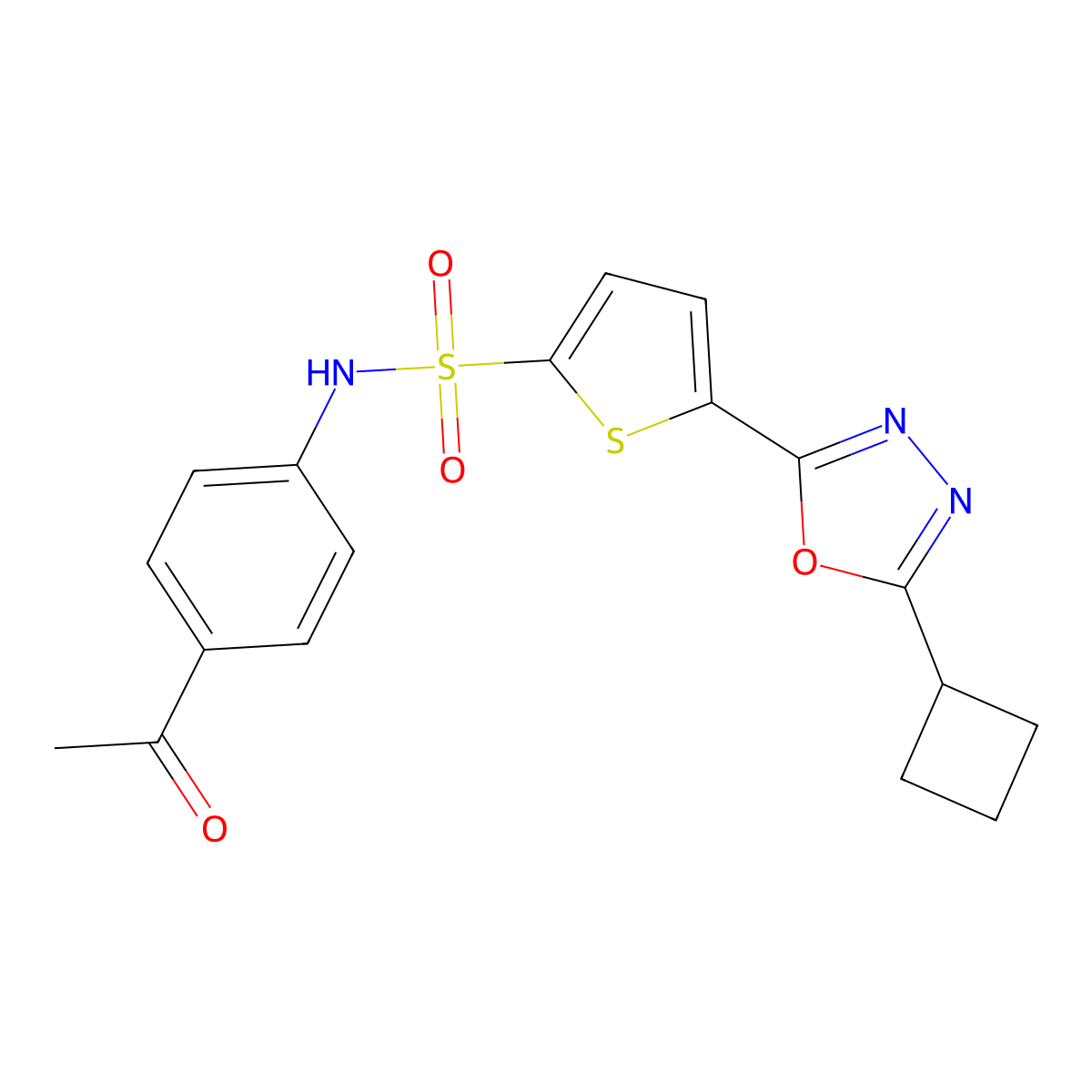 N-(4-acetylphenyl)-5-(5-cyclobutyl-1,3,4-oxadiazol-2-yl)thiophene-2-sulfonamide molecular structure, CAS 1358371-15-9