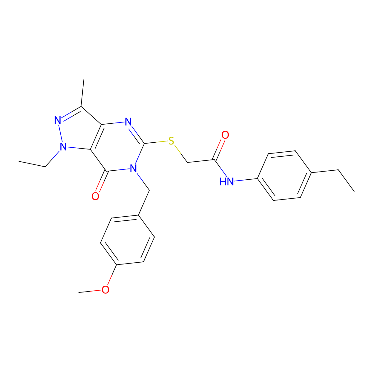 2-({1-ethyl-6-[(4-methoxyphenyl)methyl]-3-methyl-7-oxo-1H,6H,7H-pyrazolo[4,3-d]pyrimidin-5-yl}sulfanyl)-N-(4-ethylphenyl)acetamide molecular structure, CAS 1358373-12-2