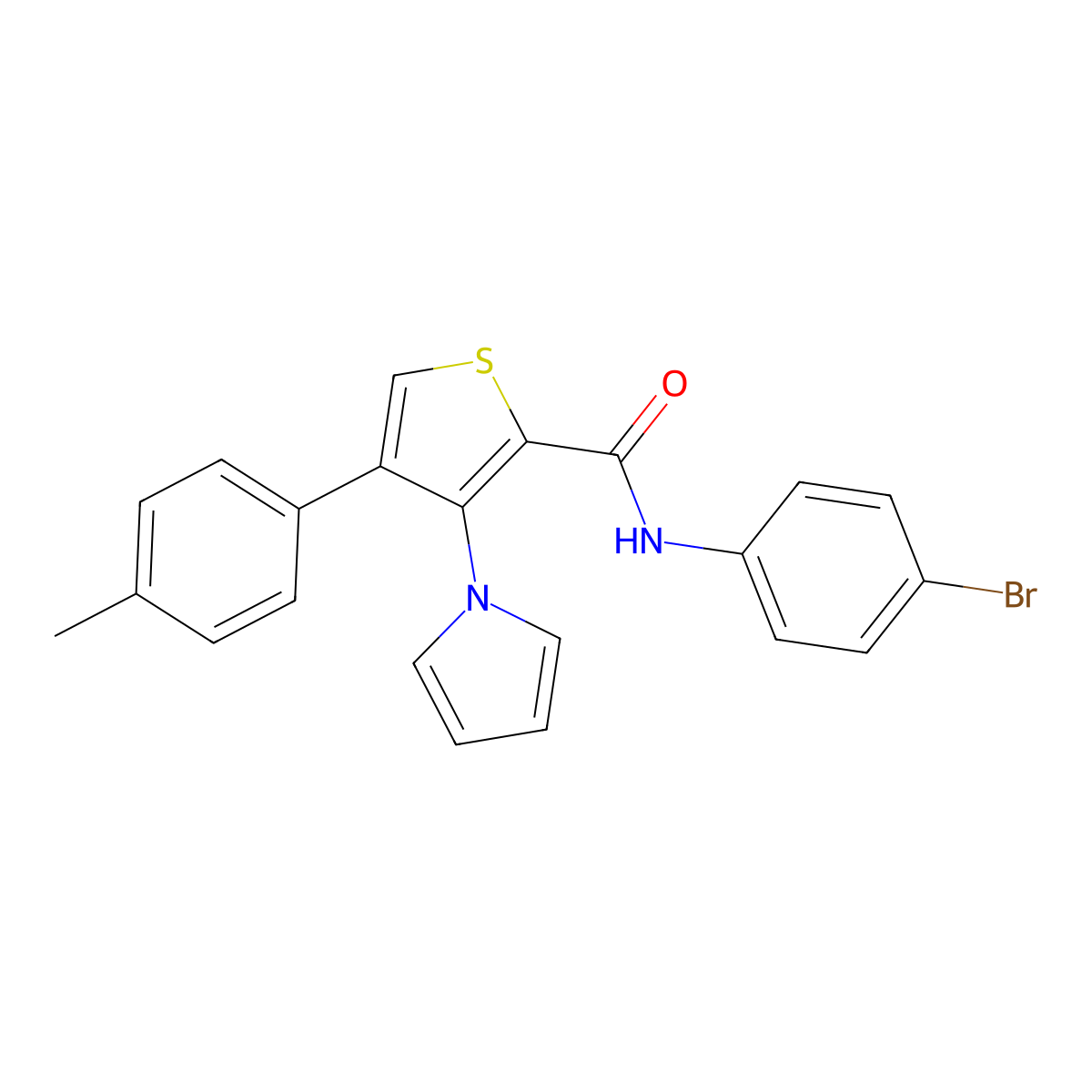 N-(4-bromophenyl)-4-(4-methylphenyl)-3-(1H-pyrrol-1-yl)thiophene-2-carboxamide molecular structure, CAS 1358376-26-7