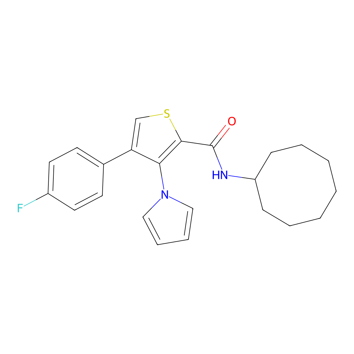 N-cyclooctyl-4-(4-fluorophenyl)-3-(1H-pyrrol-1-yl)thiophene-2-carboxamide molecular structure, CAS 1358376-58-5