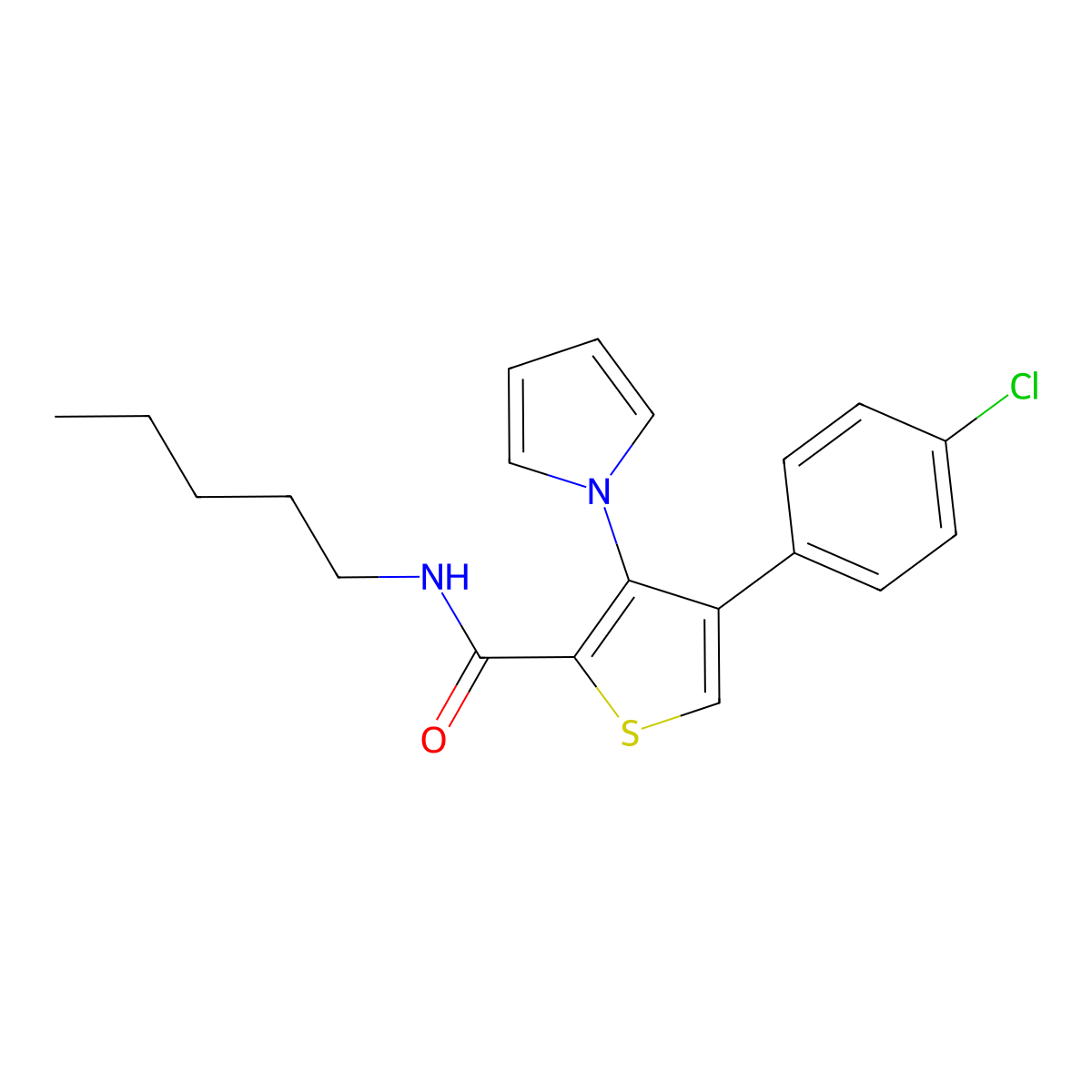 4-(4-chlorophenyl)-N-pentyl-3-(1H-pyrrol-1-yl)thiophene-2-carboxamide molecular structure, CAS 1358376-86-9