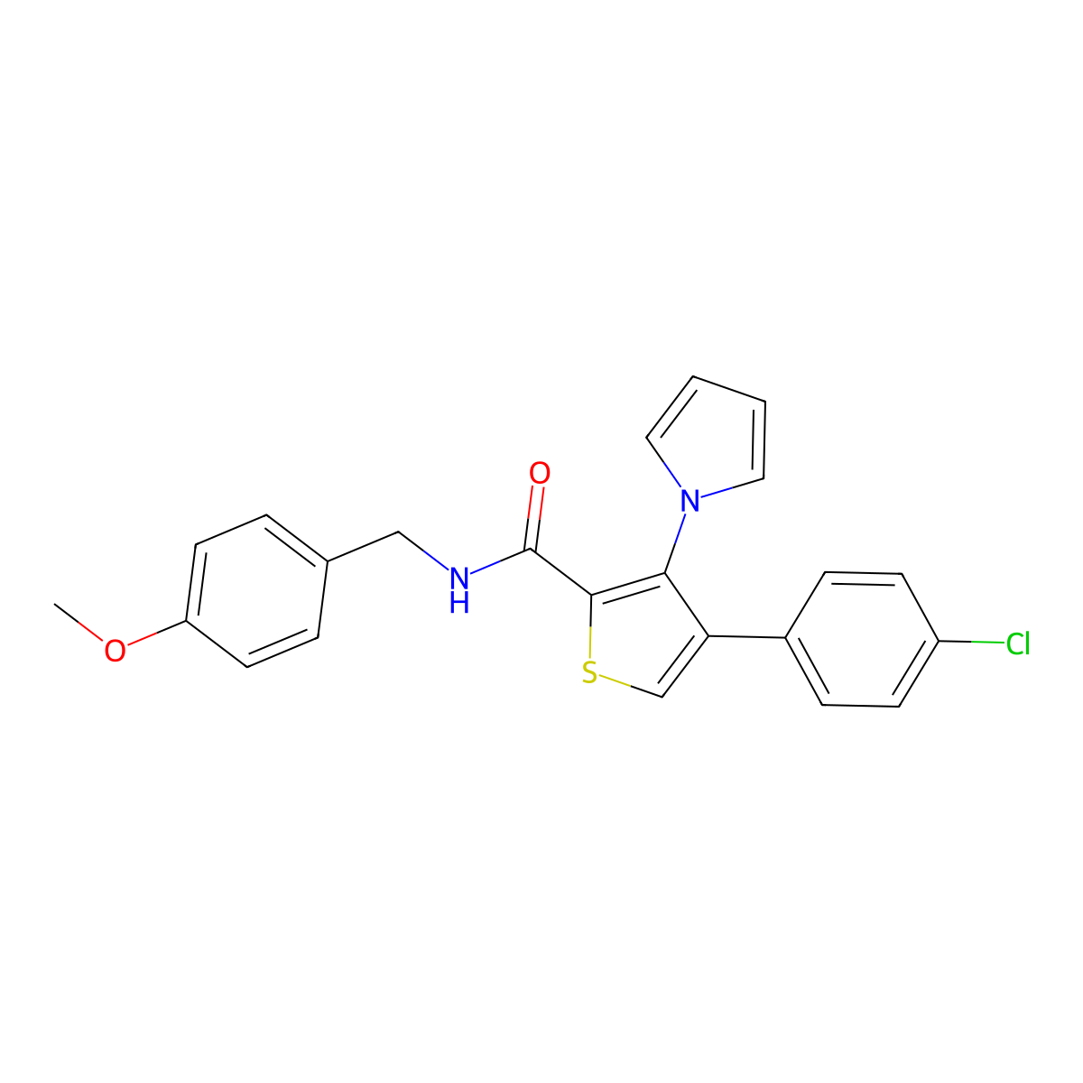 4-(4-chlorophenyl)-N-(4-methoxybenzyl)-3-(1H-pyrrol-1-yl)thiophene-2-carboxamide molecular structure, CAS 1358376-98-3