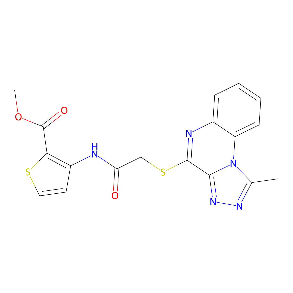 Methyl 3-[2-({1-methyl-[1,2,4]triazolo[4,3-a]quinoxalin-4-yl}sulfanyl)acetamido]thiophene-2-carboxylate molecular structure, CAS 1358377-17-9