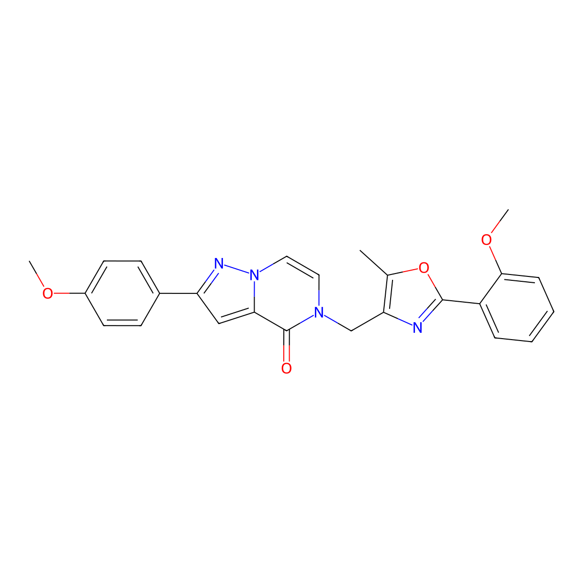 2-(4-methoxyphenyl)-5-((2-(2-methoxyphenyl)-5-methyloxazol-4-yl)methyl)pyrazolo[1,5-a]pyrazin-4(5H)-one molecular structure, CAS 1358377-44-2