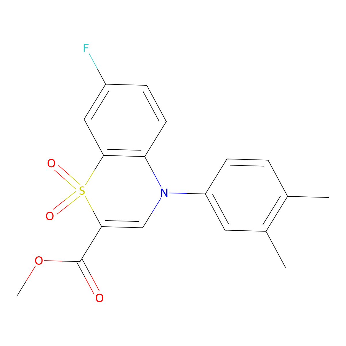 methyl 4-(3,4-dimethylphenyl)-7-fluoro-4H-benzo[b][1,4]thiazine-2-carboxylate 1,1-dioxide molecular structure, CAS 1358385-15-5