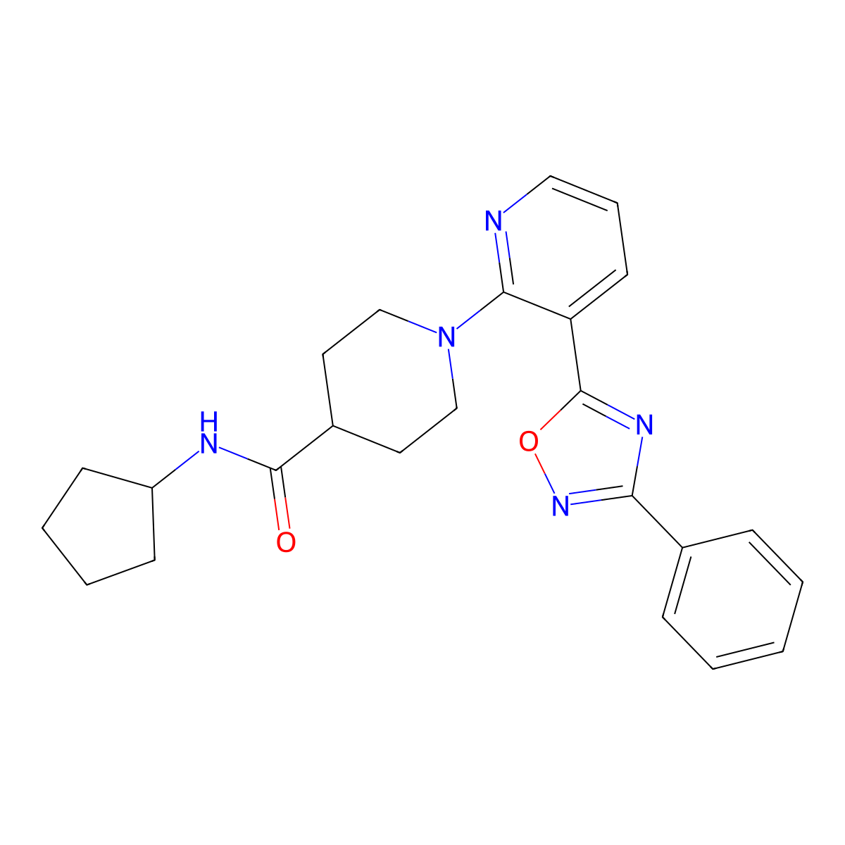 N-cyclopentyl-1-[3-(3-phenyl-1,2,4-oxadiazol-5-yl)pyridin-2-yl]piperidine-4-carboxamide molecular structure, CAS 1358387-56-0