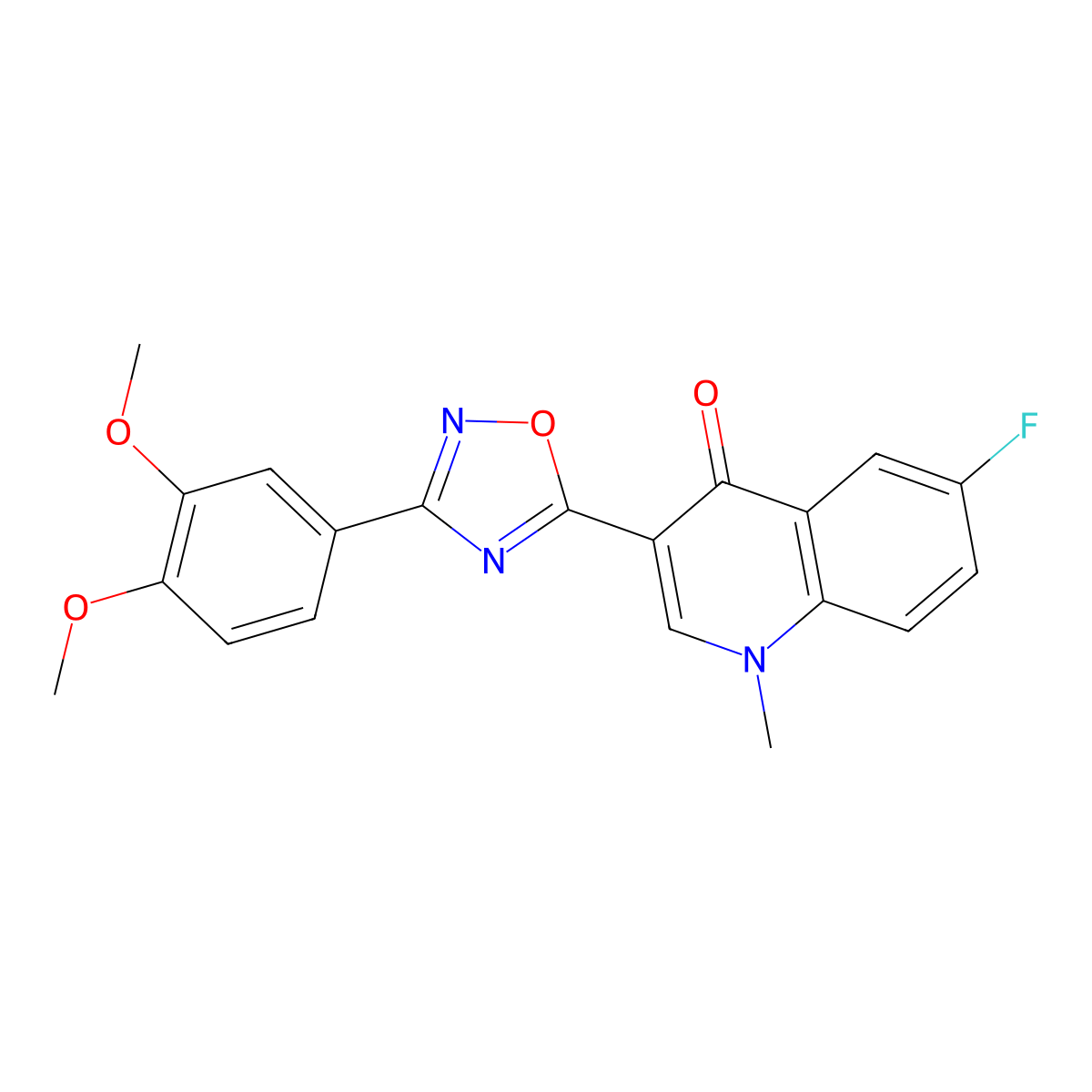 3-(3-(3,4-dimethoxyphenyl)-1,2,4-oxadiazol-5-yl)-6-fluoro-1-methylquinolin-4(1H)-one molecular structure, CAS 1358390-79-0