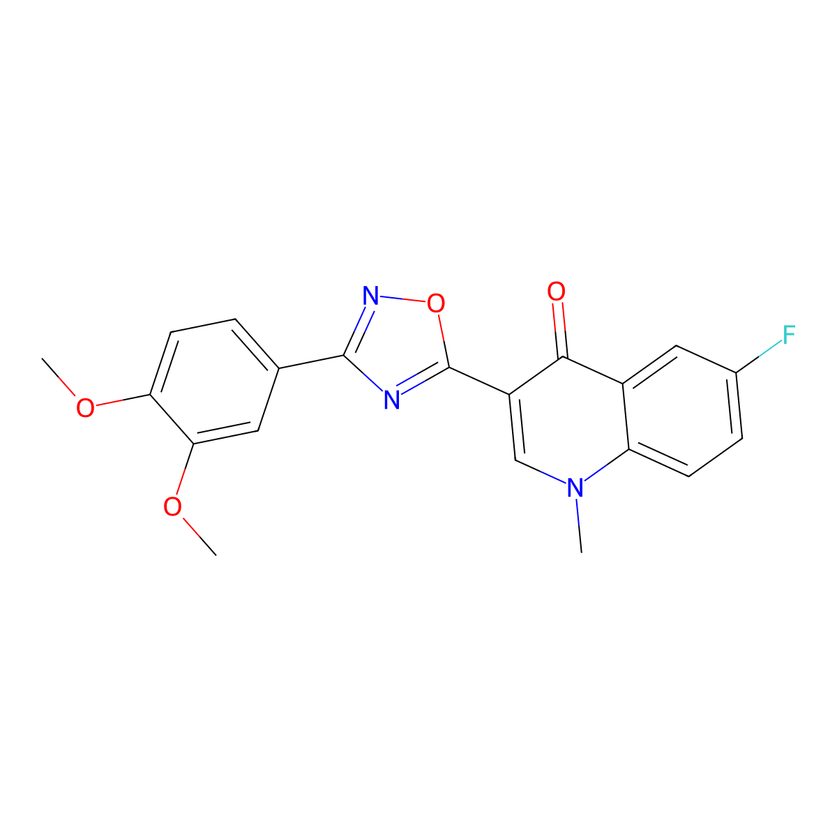 3-(3-(3,4-dimethoxyphenyl)-1,2,4-oxadiazol-5-yl)-6-fluoro-1-methylquinolin-4(1H)-one molecular structure, CAS 1358390-79-0