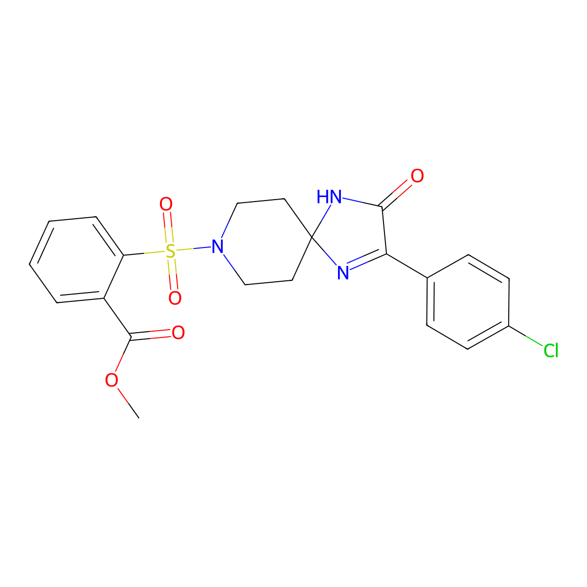 Methyl 2-{[2-(4-chlorophenyl)-3-oxo-1,4,8-triazaspiro[4.5]dec-1-en-8-yl]sulfonyl}benzoate molecular structure, CAS 1358393-94-8