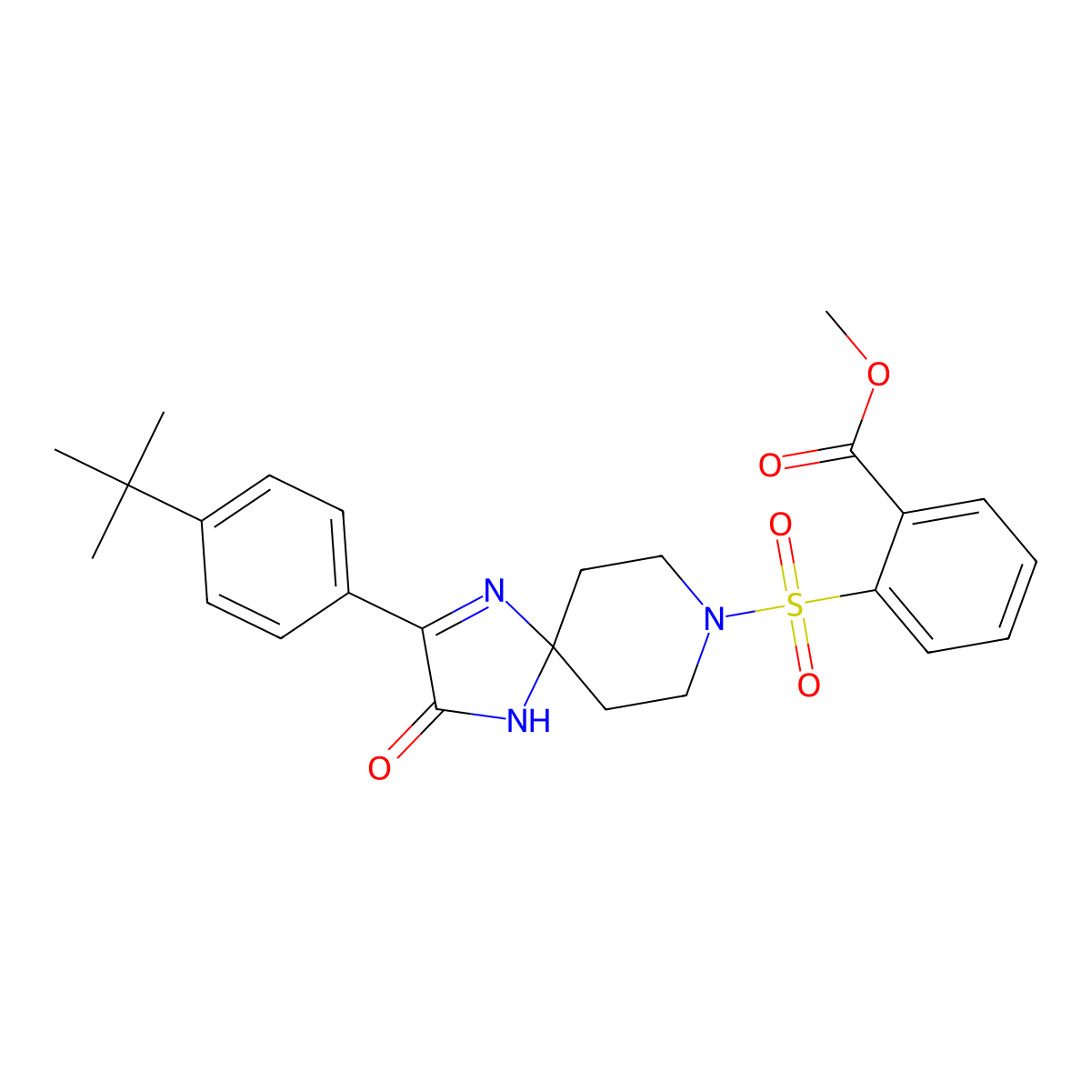Methyl 2-{[2-(4-tert-butylphenyl)-3-oxo-1,4,8-triazaspiro[4.5]dec-1-en-8-yl]sulfonyl}benzoate molecular structure, CAS 1358394-04-3