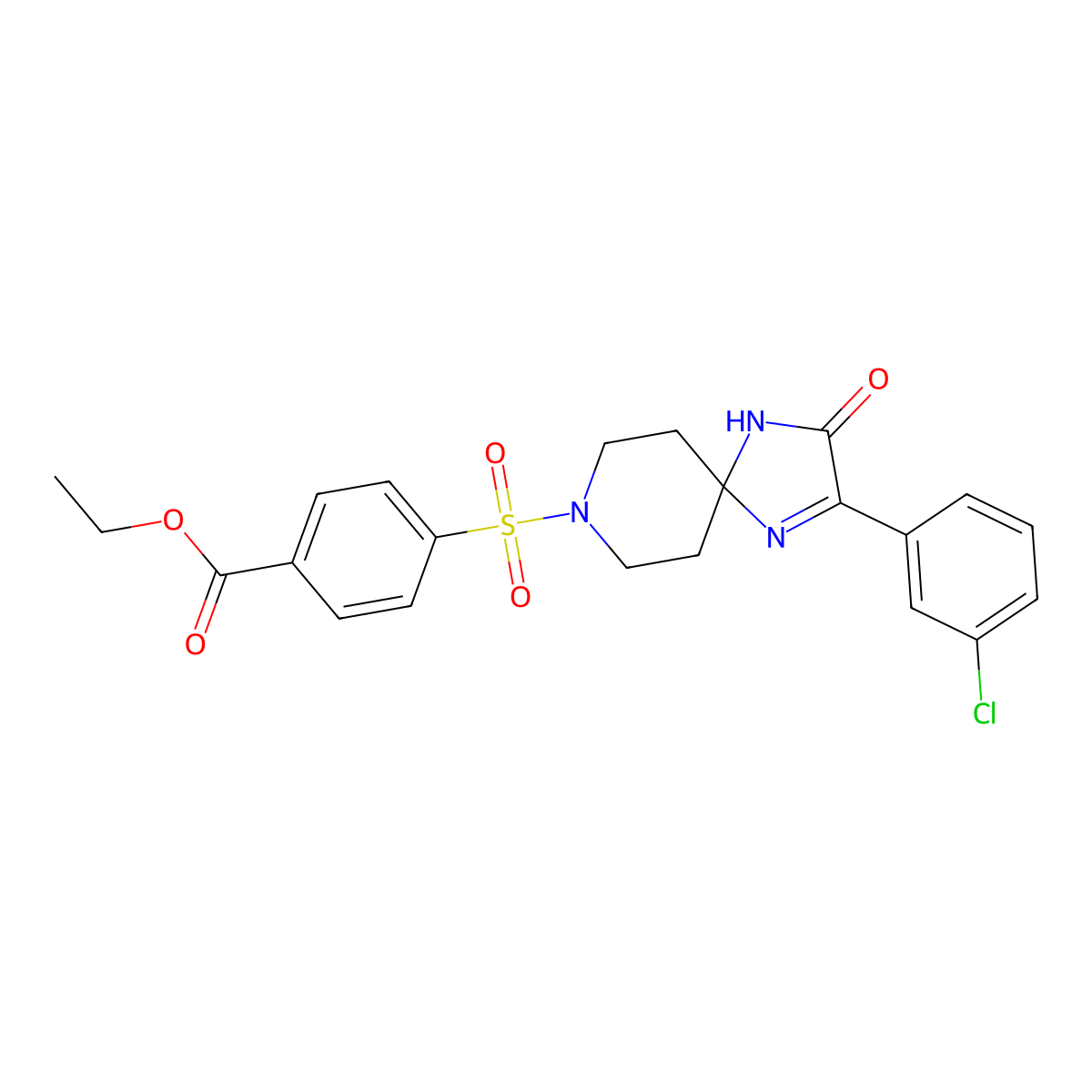 Ethyl 4-{[2-(3-chlorophenyl)-3-oxo-1,4,8-triazaspiro[4.5]dec-1-en-8-yl]sulfonyl}benzoate molecular structure, CAS 1358394-15-6