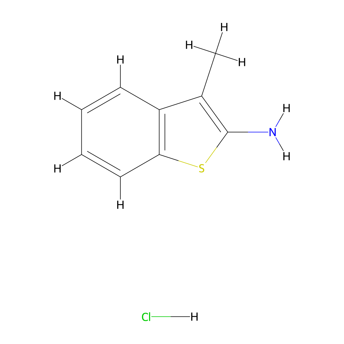 3-Methyl-1-benzothiophen-2-amine hydrochloride molecular structure, CAS 13584-56-0